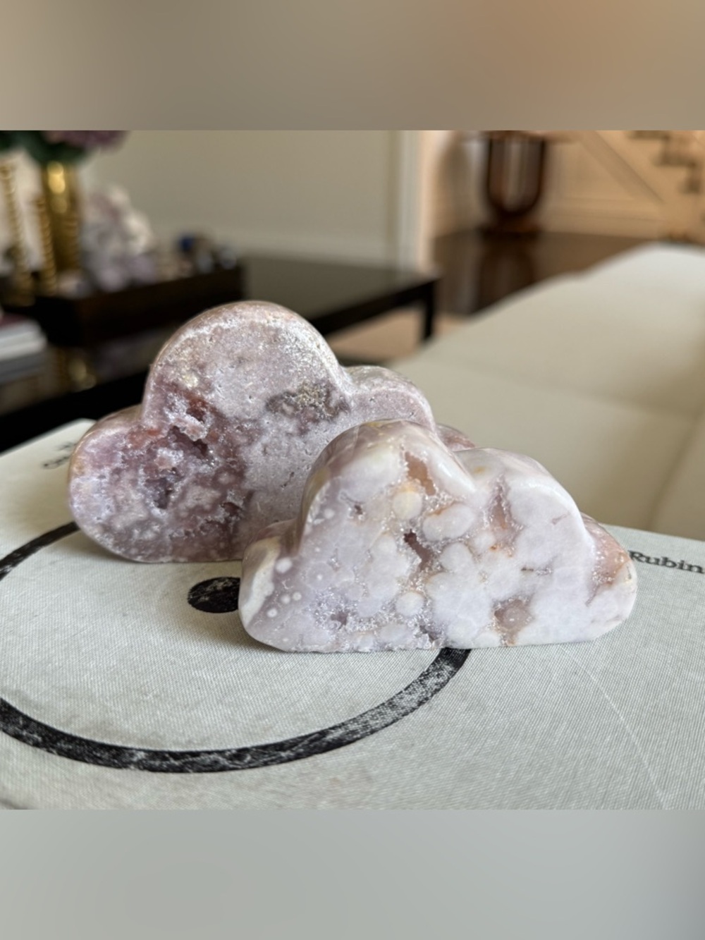 Set of TWO carved pink amethyst clouds